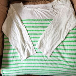 NWT Old Navy Large Green and white horizontal striped 3/4 sleeved top